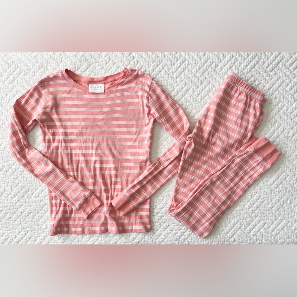 LAKE Pajamas Kids Long Set in Coral Stripe